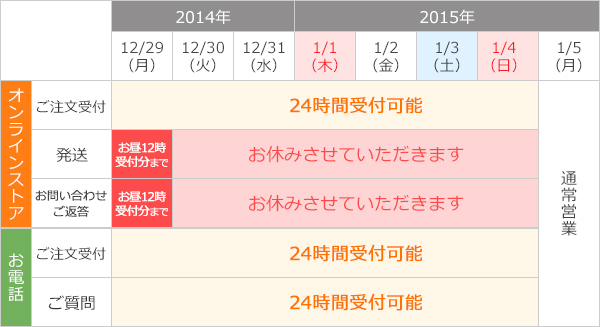 年末年始の営業のお知らせ